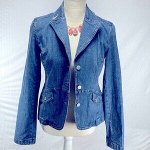 Ann Taylor Loft Button Down Jean Jacket Inside Paisley Print sz 0